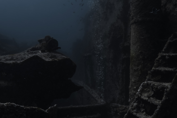 Detalle de una escalera en el barco hundido SS Thistlegorm